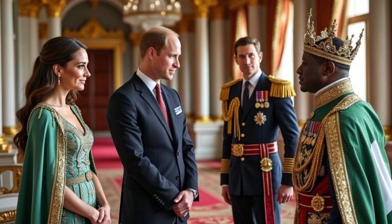 kate middleton, le prince william et le roi charles iii accueillent le président nigérian lors d'une rencontre rare et riche de symboles diplomatiques entre le royaume-uni et le nigeria.